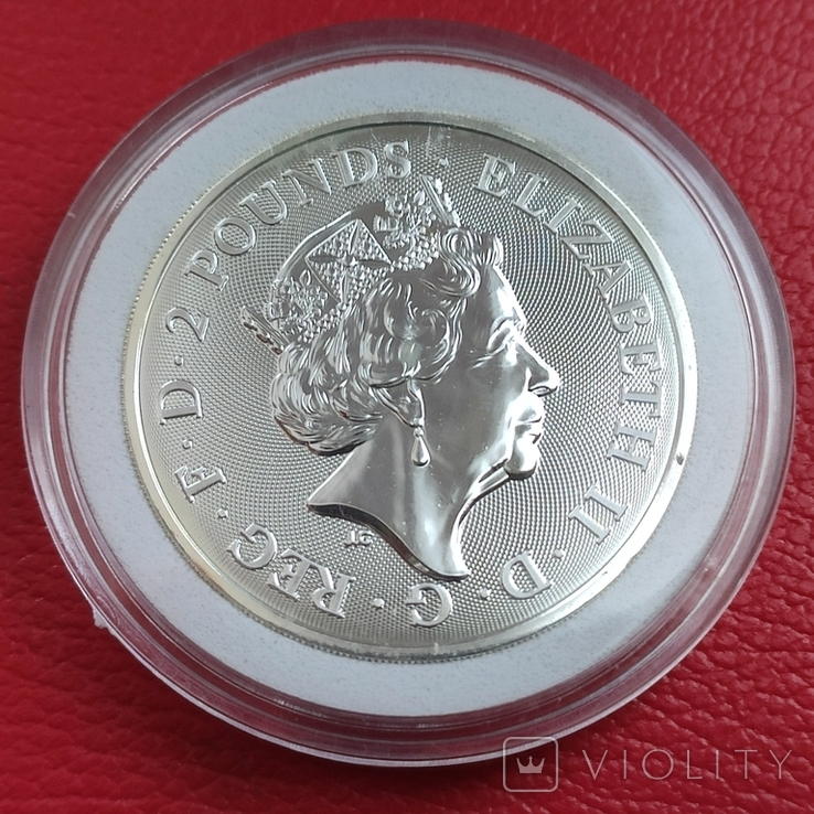 Великобритания 2 фунта 2019 г. Королевские гербы Англии (серебро 999 пробы , 1 унция), фото №3