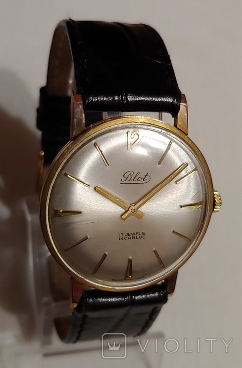 Швейцарские позолоченые часы "Pilot" Swiss made 1960 годов модель., фото №2