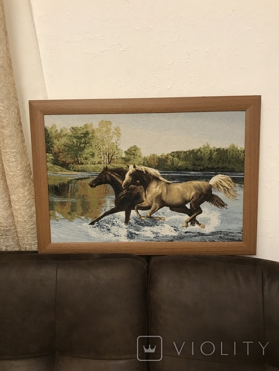 Картина с гобилена лошади 78см на56см, фото №3
