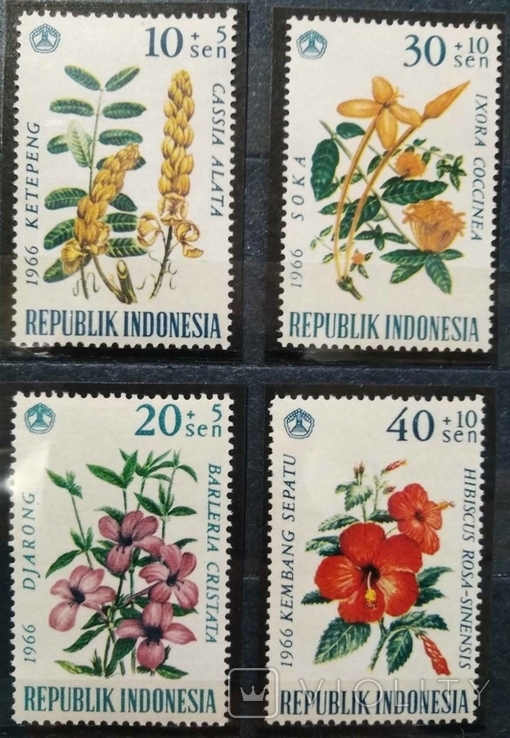 1966, Индонезия, цветы, серия с блоком, фото №2