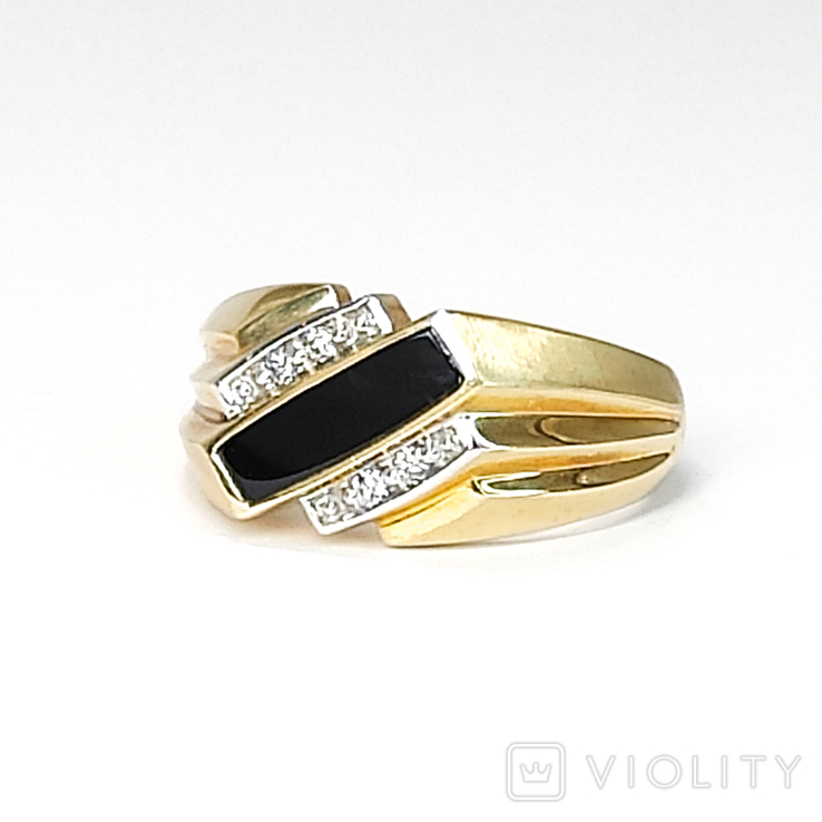 Мужское золотое (10к) кольцо с черным ониксом и бриллиантами, фото №3