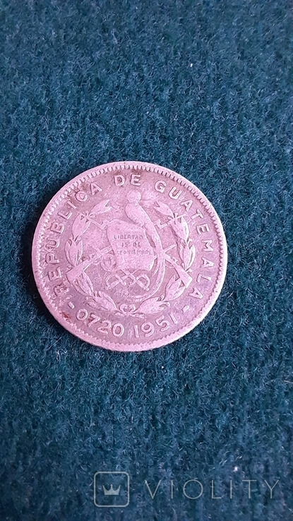 Гватемала 5 сентаво 1951 года серебро, фото №3