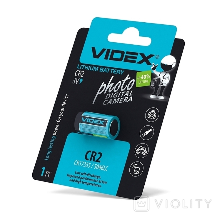 Батарейка литиевая VIDEX CR2 LITHIUM, 3.0 V ( для фотоаппаратов )