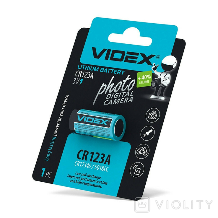 Батарейка литиевая VIDEX CR123 LITHIUM, 3.0 V ( для фотоаппаратов )