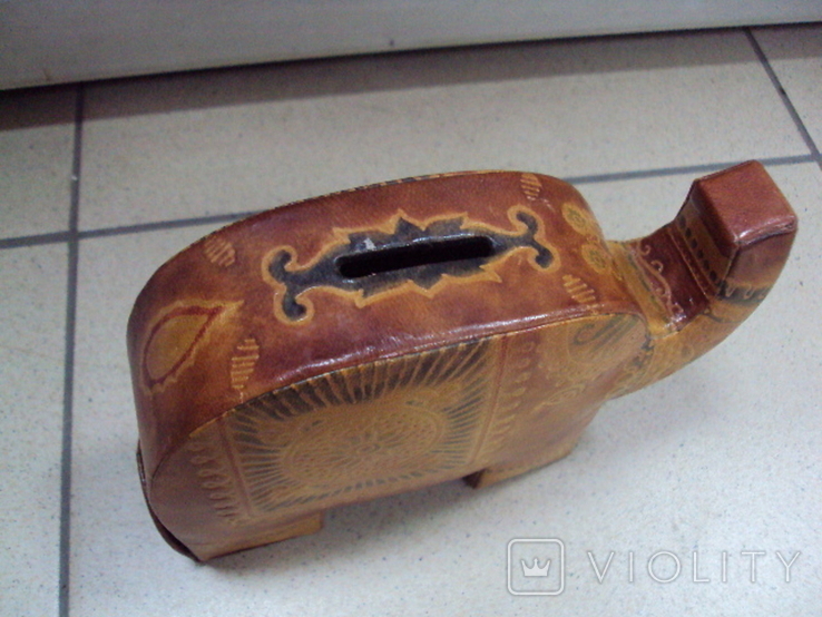 Figure piggy bank elephant leather India size 10 x 15.5 cm, photo number 5