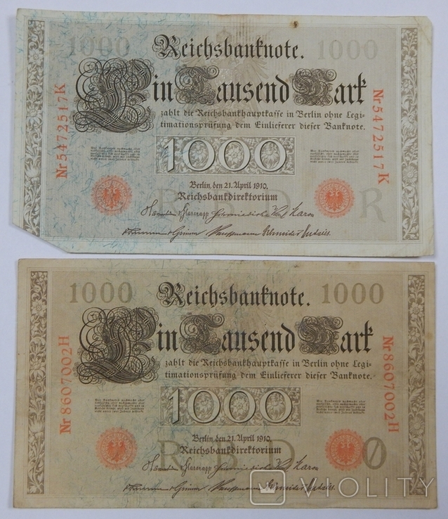 2 боны по 1000 марок, Германия, 1910 г