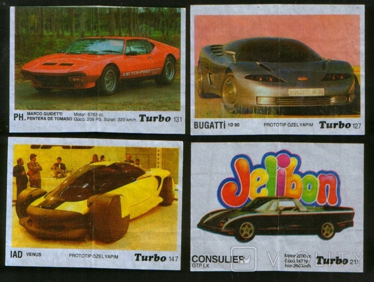 Вкладыши Turbo, автомобили, 4 шт.