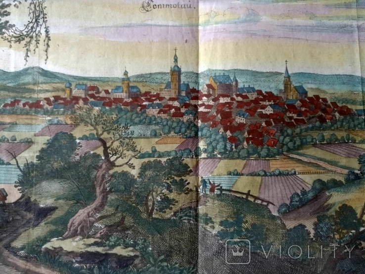 1650 Хомутов Чехия (карта план 40х38 Верже, рис 32х20) СерияАнтик, фото №4
