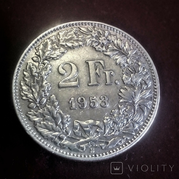 Швейцария 2 франка 1953 aUnc серебро 10 грамм 835 серебро, фото №3