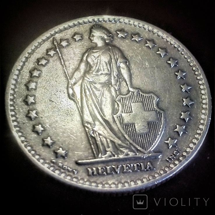 Швейцария 2 франка 1953 aUnc серебро 10 грамм 835 серебро, фото №4