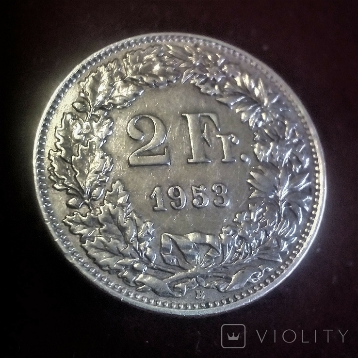 Швейцария 2 франка 1953 aUnc серебро 10 грамм 835 серебро, фото №2