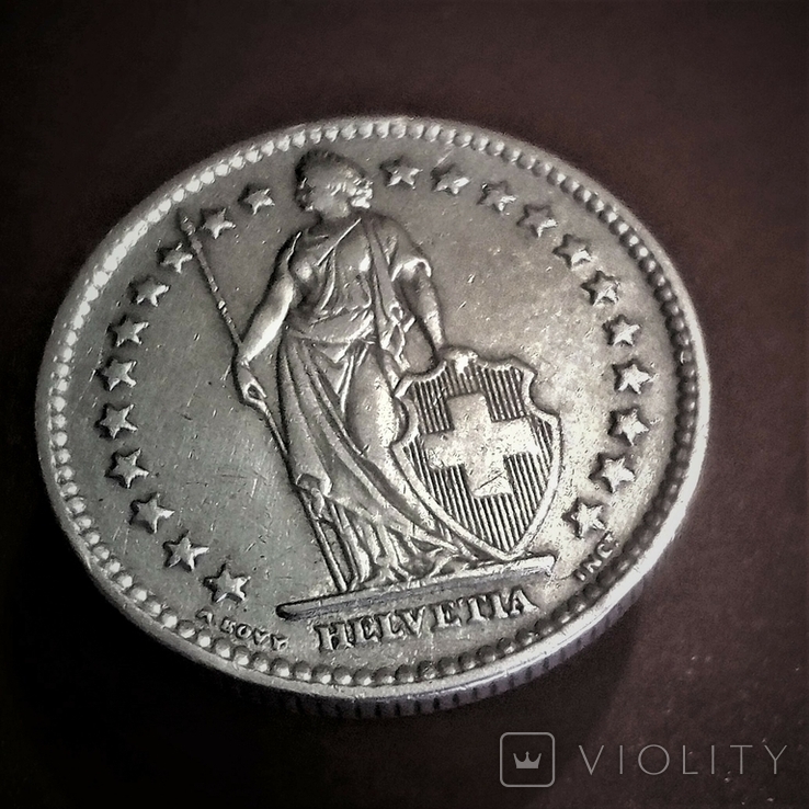 Швейцария 2 франка 1953 aUnc серебро 10 грамм 835 серебро, фото №5