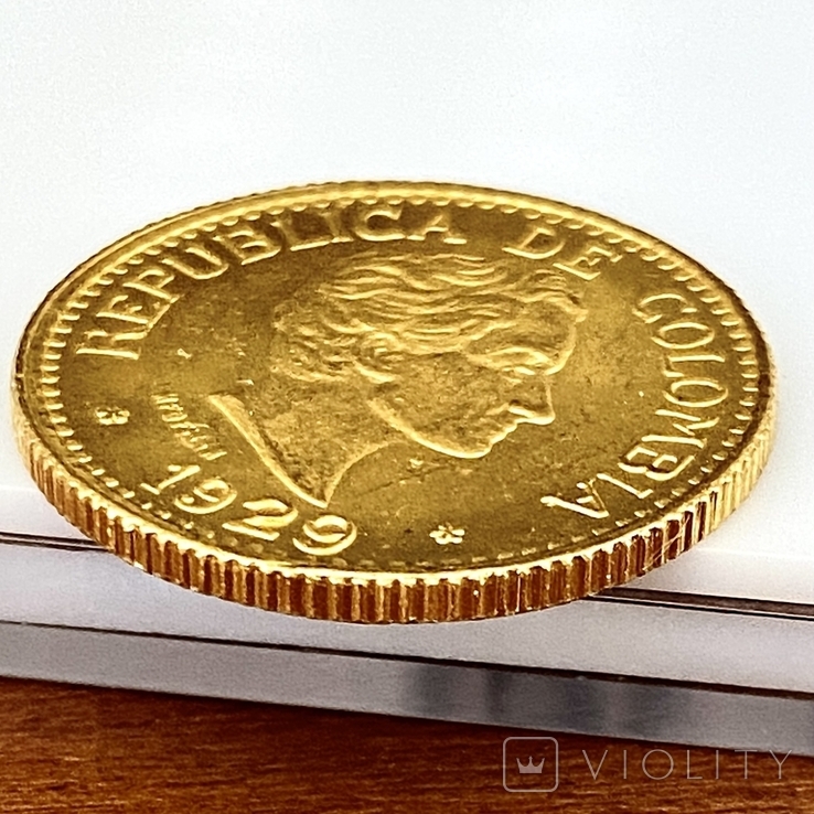 5 песо. 1929. Колумбия (золото 917, вес 7,97 г), фото №11