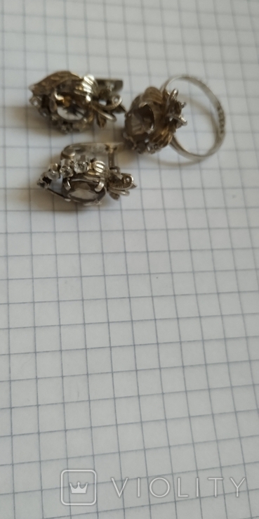 Набор, серьги и кольцо с камнями.серебро 925 пр, фото №9
