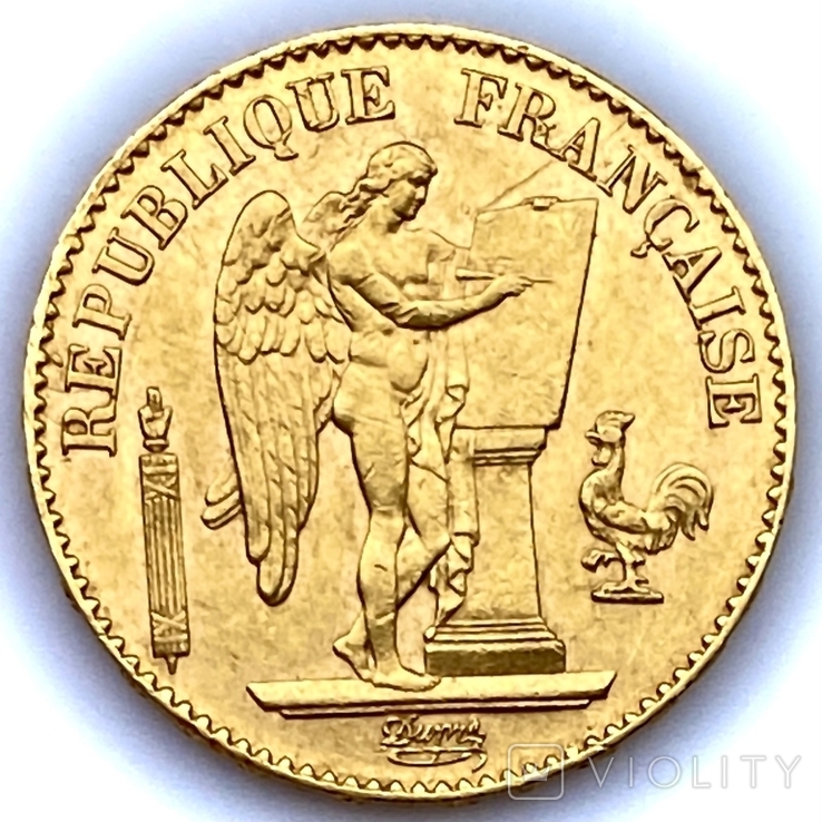 20 франков. 1896. Ангел. Франция (золото 900, вес 6,46 г)
