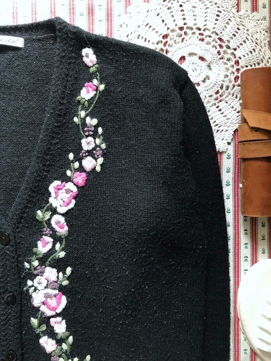 Кардиган кофта в стиле ретро винтаж вышивка размер 14-16 (можно как оверсайз), фото №5