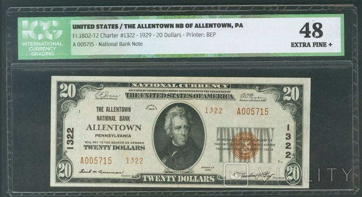USA США 20 долларов 1929 Allentown XF+ ICG 48 редкая номер 005715 Fr-1802 Jones/Woods, фото №2