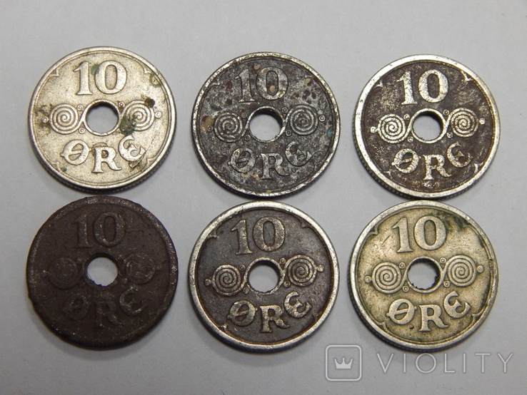 6 монет по 10 оре, Дания