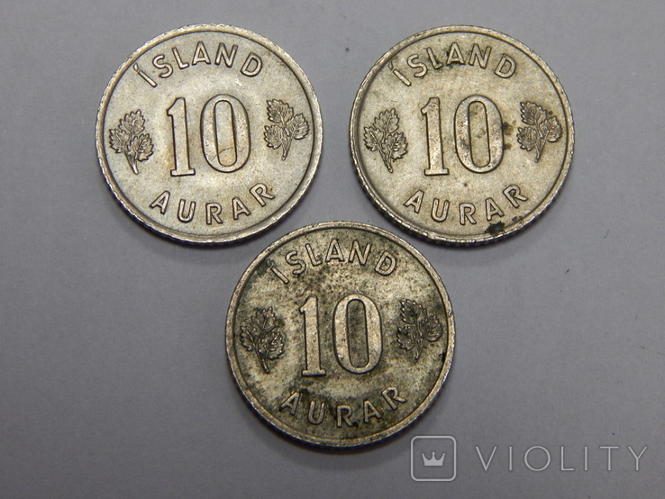 3 монеты по 10 аурар, Исландия