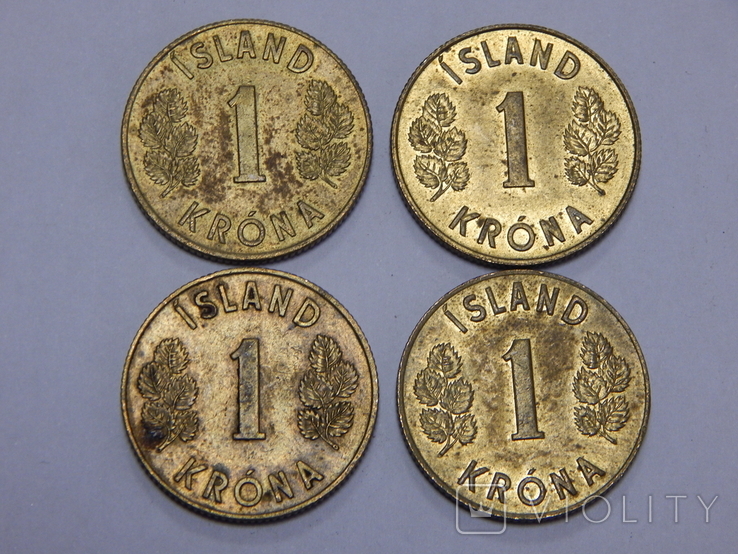 4 монеты по 1 кроне, Исландия