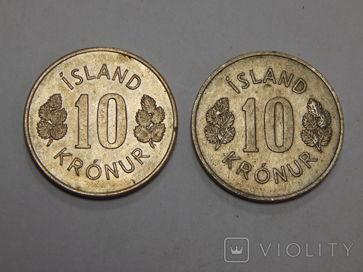 2 монеты по 10 крон, Исландия, 1971/76 г.г.
