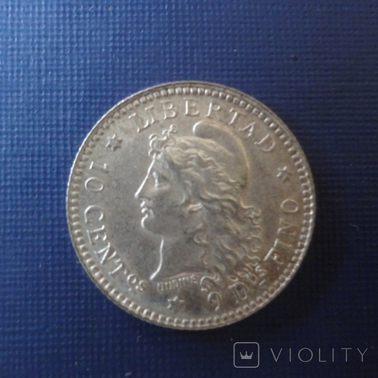 10 центавос 1883 Аргентина серебро (Г.5.8), фото №2