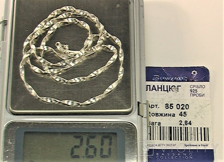 Цепочка серебро 925 проба 2.60 грамма длина 44 см, фото №7