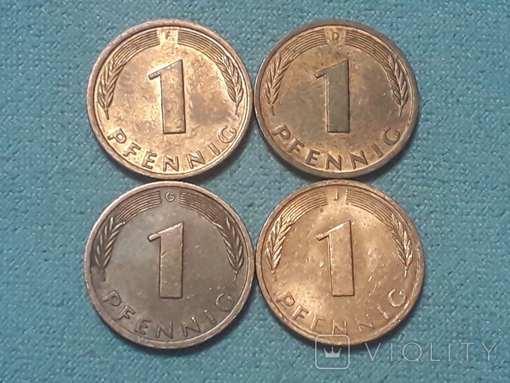 Германия 1 пфенниг 1977 года F, D, J, G, фото №2