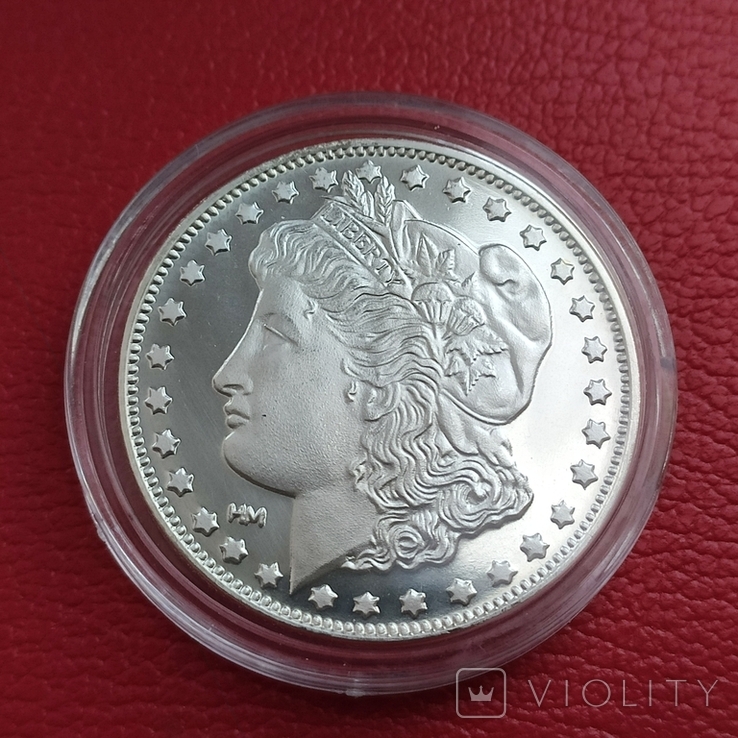 Серебро.1 унция раунд Highland Mint Morgan, фото №2