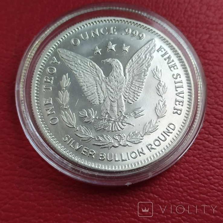Серебро.1 унция раунд Highland Mint Morgan, фото №3