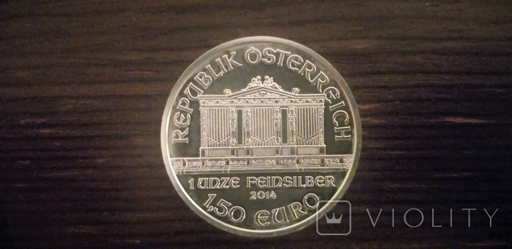 Венская Филармония 2014. Филармоникер 1.5 евро. Серебро 1 унция., фото №3