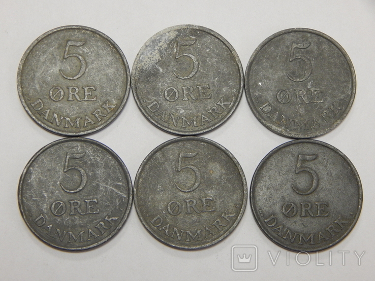 6 монет по 5 оре, Дания