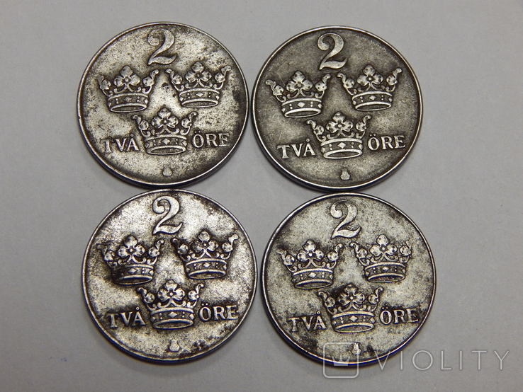 4 монеты по 2 оре, Швеция