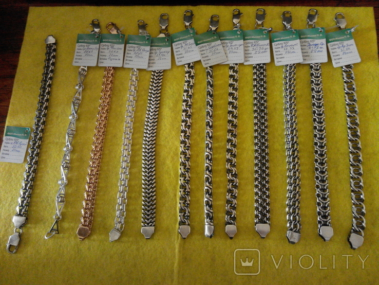 Коллекция мужских браслетов из серебра 12 штук(366.79грамма), фото №2