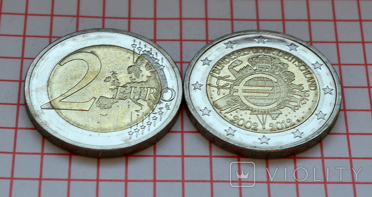 Германия 2 евро, 2012 10 лет евро наличными, из ролла, фото №3
