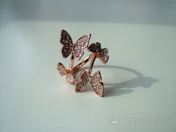 Кольцо "Бабочки" ( цвет - розовое золото), фото №2