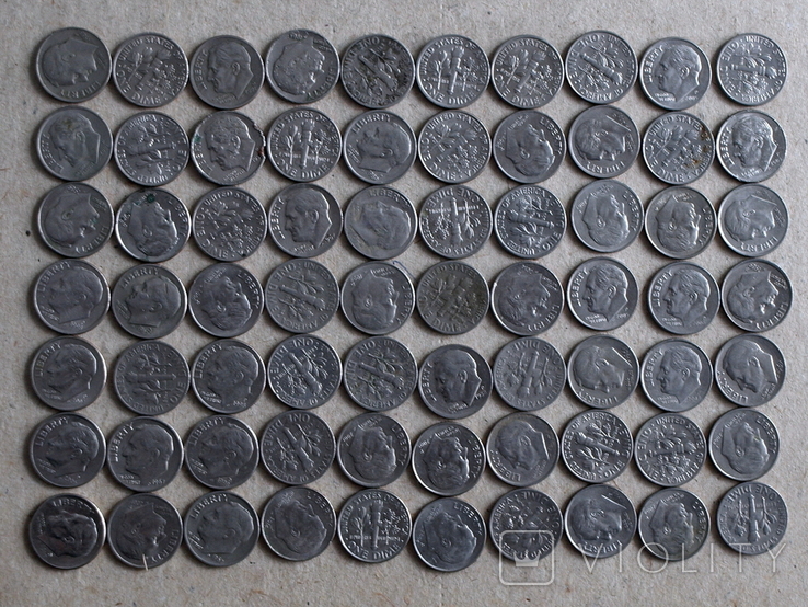 Монеты США 1 дайм 70 шт., фото №6