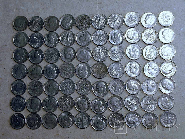 Монеты США 1 дайм 70 шт., фото №7