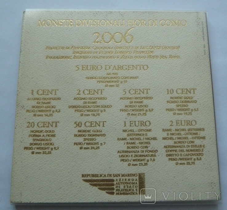  Сан-Марино. Официальный набор 2006 Melchiorre Delfico (с серебряной монетой 5 евро), фото №6