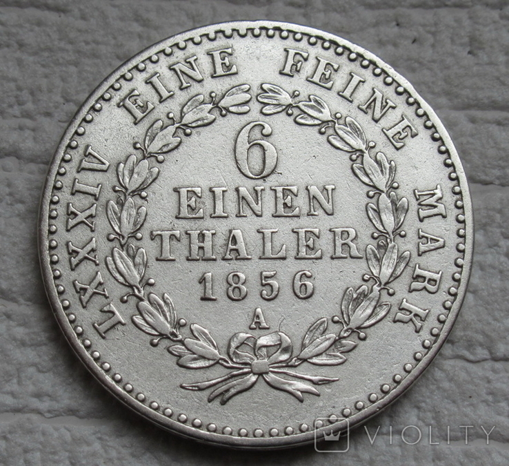 1/6 талера 1856 г. Анхальт-Бернбург, серебро, фото №2