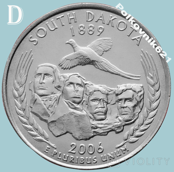 США, 25 центов, квотер 2006 года, "SOUTH DAKOTA", двор "D" (V6711)