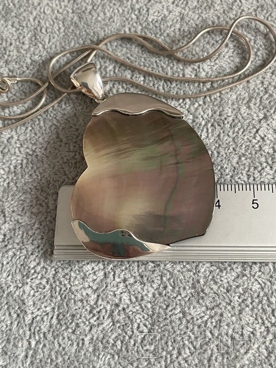 Серебряная подвеска Сердце с перламутром на цепочке (серебро 925 пр, вес 14,4 гр), фото №4