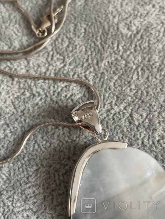 Серебряная подвеска Сердце с перламутром на цепочке (серебро 925 пр, вес 14,4 гр), фото №5