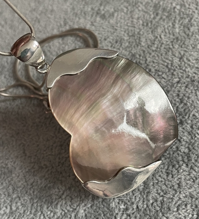 Серебряная подвеска Сердце с перламутром на цепочке (серебро 925 пр, вес 14,4 гр), фото №2