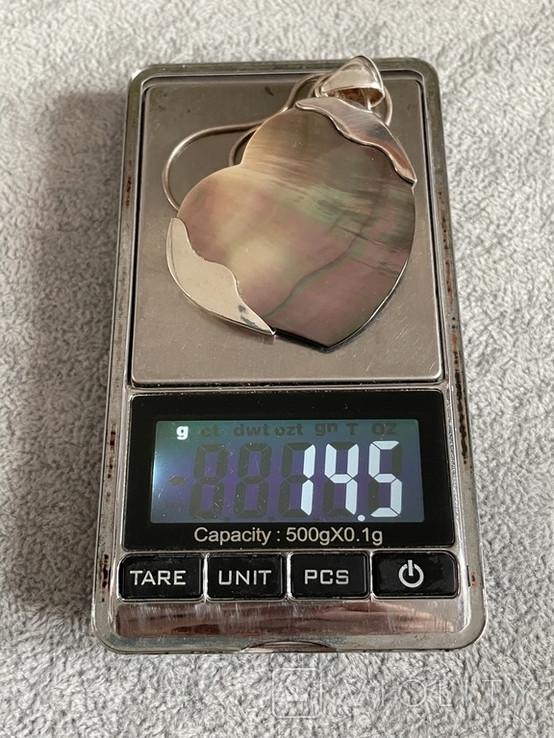 Серебряная подвеска Сердце с перламутром на цепочке (серебро 925 пр, вес 14,4 гр), фото №9