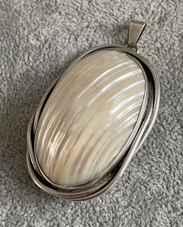 Массивный серебряный кулон - брошь с перламутром (серебро 925 пр, вес 26,7 гр), фото №2