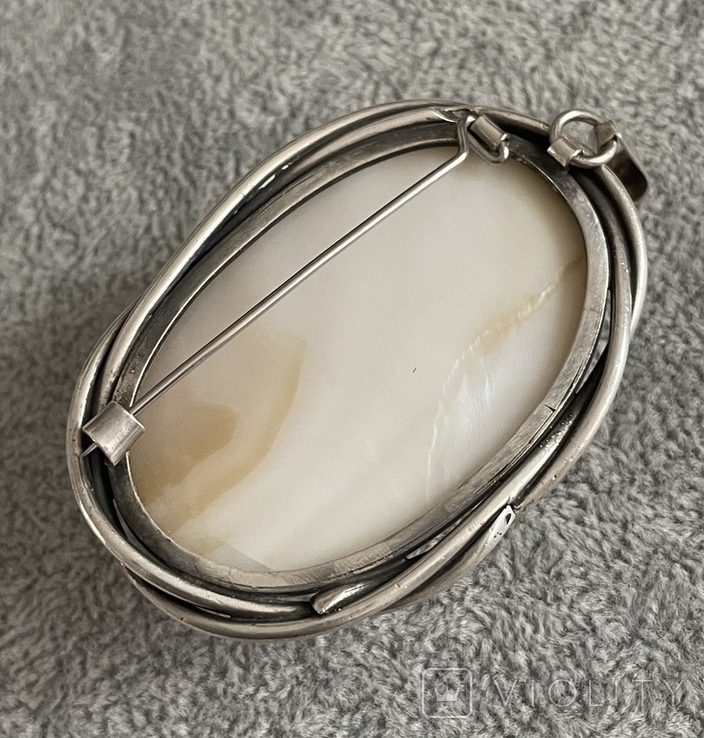 Массивный серебряный кулон - брошь с перламутром (серебро 925 пр, вес 26,7 гр), фото №8