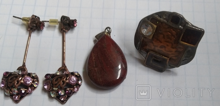 Серьги, кулон из камня и кольцо, фото №5