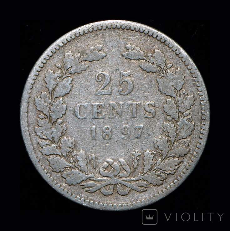 Нидерланды 25 центов 1897 серебро