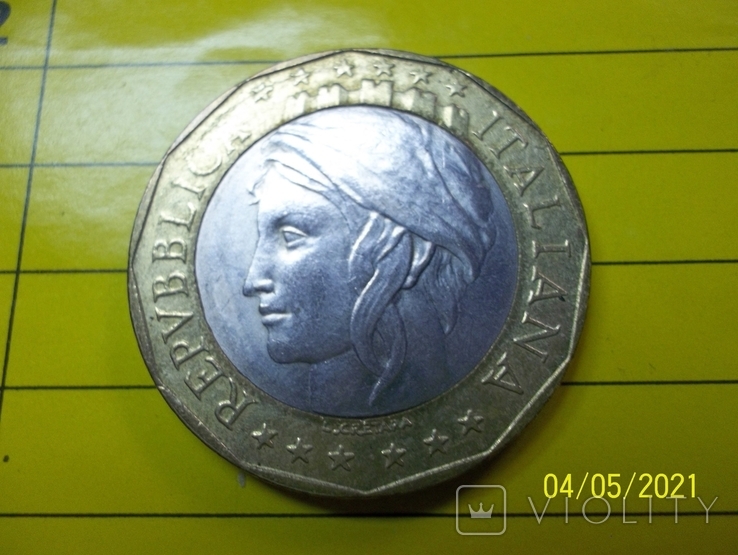 1000 лир Италия 1997г. с ошибочной картой ГДР И ФРГ, фото №4